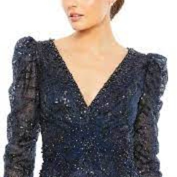 Mac Duggal midnight blue black lace beaded ball gown dress size 12 - Picture 7 of 7